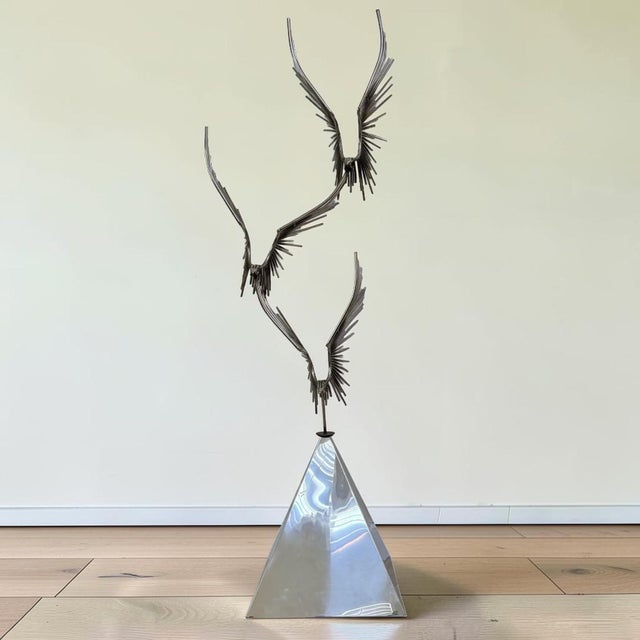 Mid-Century Modern 1976 Curtis Jere “Birds of Flight” Chrome and Metal Sculpture For Sale - Image 3 of 10