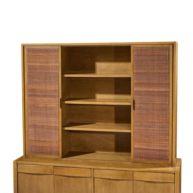 Brown American of Martinsville Mid Century Walnut and Cane Credenza With Hutch For Sale - Image 8 of 13