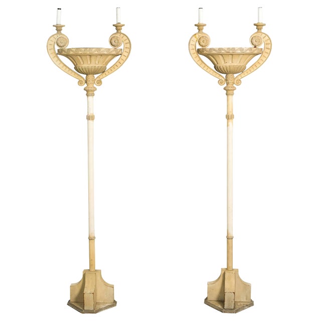 1940's Carved Wood Italian Torchieres / Planters For Sale