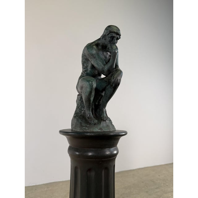 After Rodin “The Thinker” Bronze Sculpture, Signed, Green Patina – 14” For Sale In Dallas - Image 6 of 12