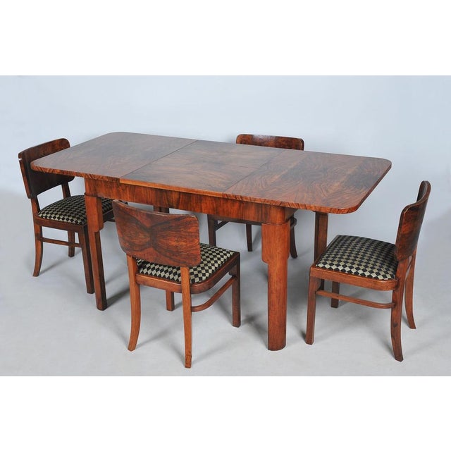 Art Deco Dining Set in Beech, Spruce and Walnut Veneer, Czech, 1920s, Set of 5 For Sale - Image 11 of 13