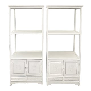 Small Asian Etageres With Lower Cabinets in Fresh White Lacquer - a Pair For Sale