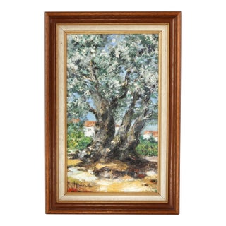 Early 1900s French Flowering Tree Painting For Sale