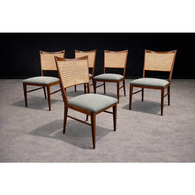 Set of Eight Brazilian Modern Dining Chairs in Caviúna, Cane & Sage Chenille, 1960s For Sale - Image 9 of 15