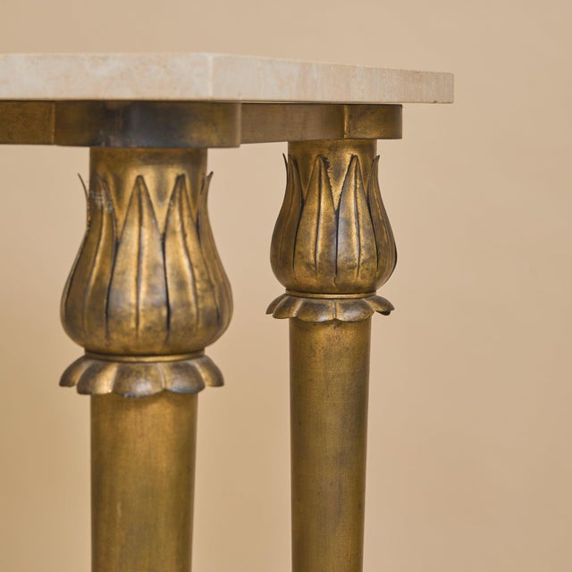 Early 20th Century French Bronze + Travertine Console From A Historic Parisian Hotel For Sale - Image 11 of 12
