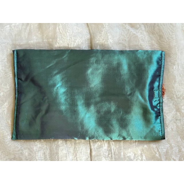 Teal Vintage Ribbon Embroidered Satin Tissue Box Cover For Sale - Image 8 of 12