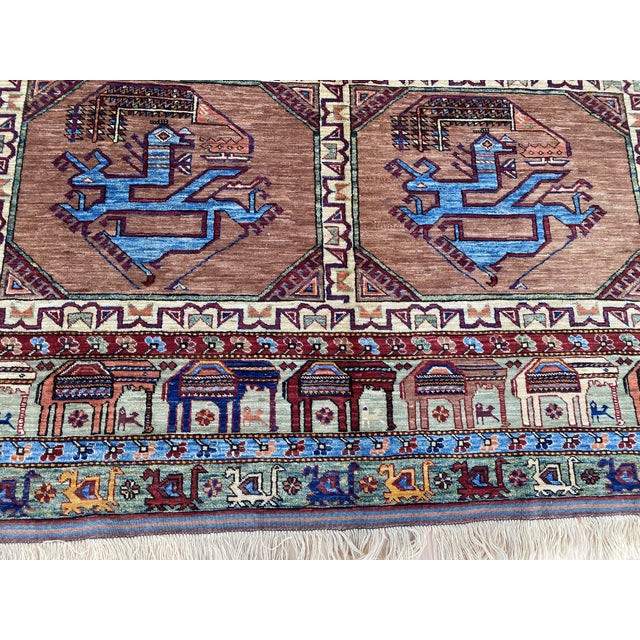 Persian Vintage Afghan Ersari Wool Rug, Rust Bird Gul For Sale - Image 3 of 11
