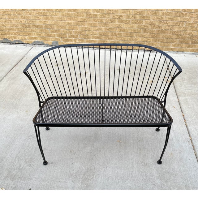 Black Woodard inspired styled like Pinecrest or Carolina Forge Wrought iron patio outdoor bench. unmarked Measures 47"...