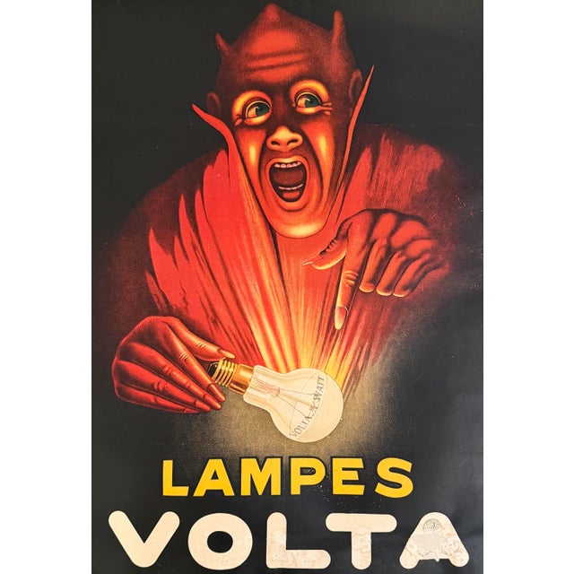 Traditional Lampes Volta - Belgian Electric Lighting Advertising Poster, C. 1920-1925, Color Lithograph For Sale - Image 3 of 8