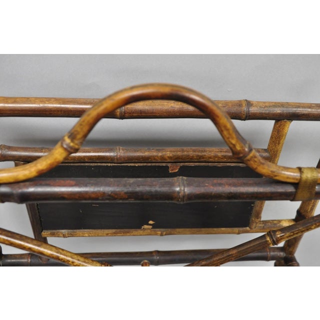 Antique English Victorian Bamboo Fretwork Canterbury Magazine Rack Stand For Sale - Image 11 of 17