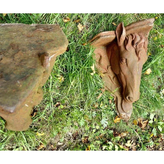 Brown Cast Iron Horse's Head Wall Bracket Shelves, 1920s, Set of 2 For Sale - Image 8 of 9