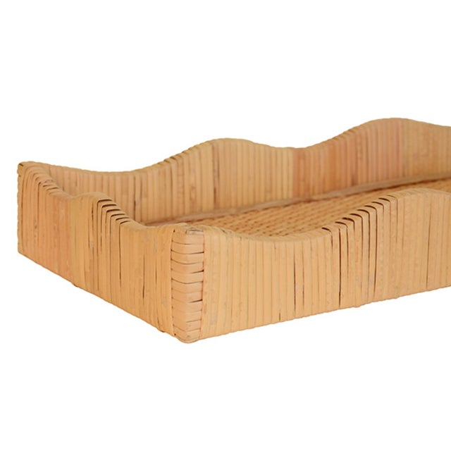 Matthew Izzo Home Wavey Small Scallop Edged Rectangle Rattan Tray For Sale In New York - Image 6 of 7