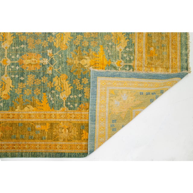 2010s Blue Modern Mahal Style Handmade Oversized Wool Rug With Floral Design For Sale - Image 5 of 10