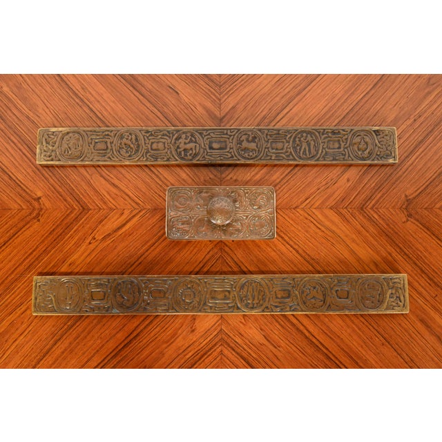 Art Deco Tiffany Studios New York "Zodiac" Bronze Rocker Blotter and Blotter Ends, Circa 1910 For Sale - Image 3 of 13