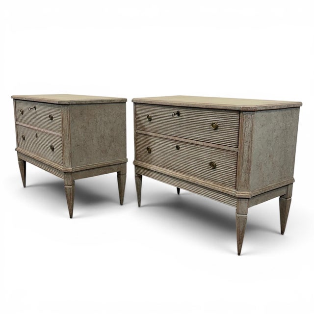 Pair of 19th C. Gustavian-Style Chests of Drawers in Grey For Sale - Image 9 of 11