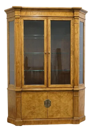 Century Furniture Italian Neoclassical Tuscan Style Burled Walnut 62" Lighted Display China Cabinet