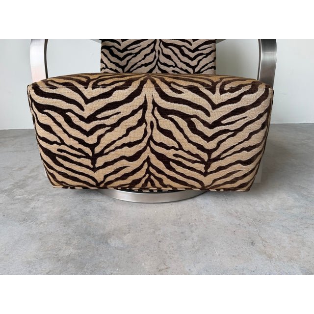 Thayer Goggin “Zac” Zebra Print Swivel Lounge Chair in Brushed Stainless Steel For Sale In Miami - Image 6 of 12