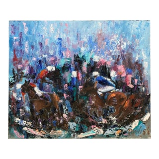 Oil on Canvas Painting Depicting a Horse Race, Signed For Sale