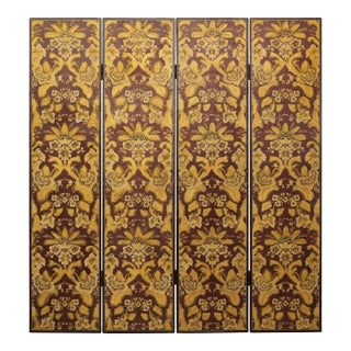 Four-Panel Red and Gold Screen with Hand-Painted Floral and Foliate Motifs For Sale