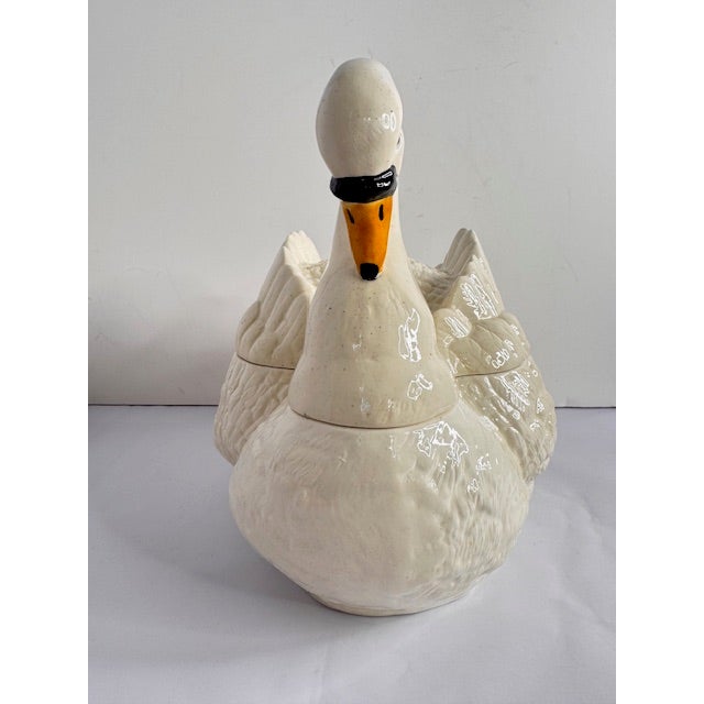 Vintage Ceramic Swan Soup Tureen With Coordinating Ladle – Cream Speckled Glaze, Cottage Farmhouse Serveware For Sale - Image 4 of 18