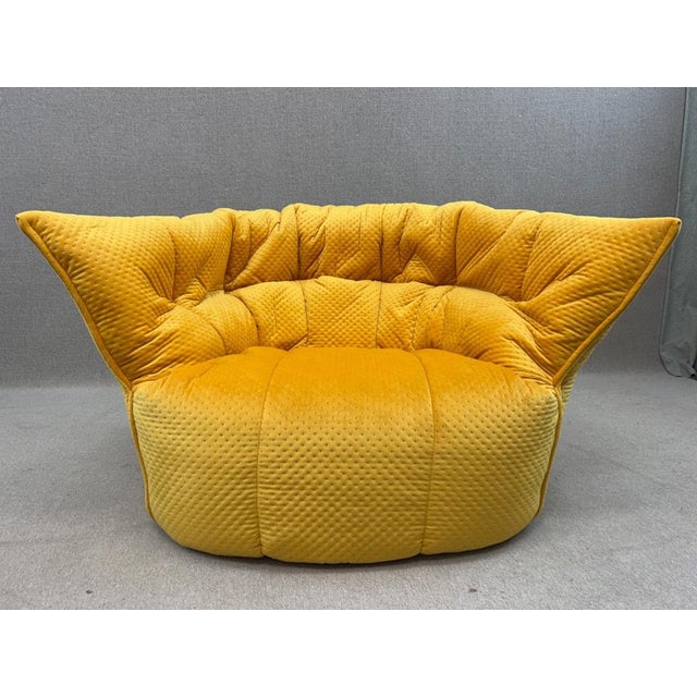 Mid-Century Modern Set of Vintage Armchair and Ottoman in Yellow Brigantin from Ligne Roset For Sale - Image 3 of 18