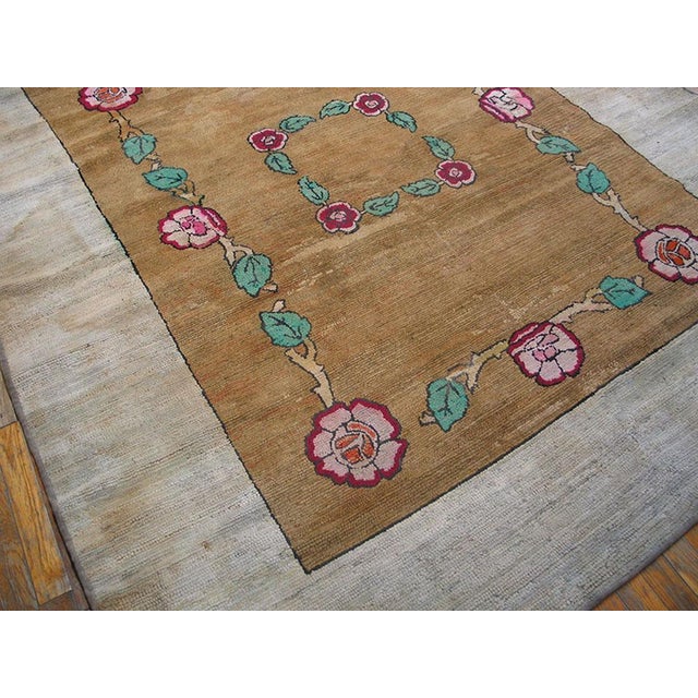 Artistic Floral Inlay Pattern Antique Square Shape American Floral Hand Knotted Pile Rug For Sale - Image 4 of 4