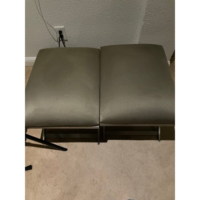 Ethan Allen Xanadu Taupe Tan Silver Cross Ottoman Foot Stool Benches For Sale In San Francisco - Image 6 of 7