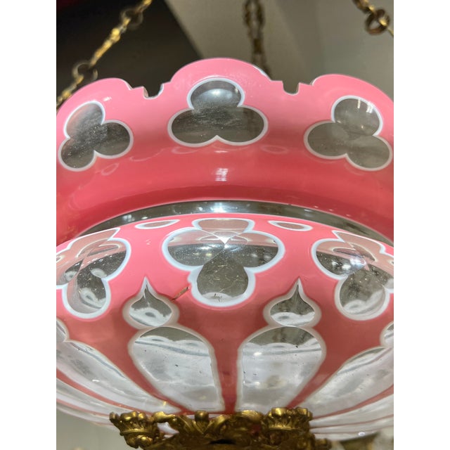 Antique Cased Pink Cut to White and Clear Glass and Bronze Chandelier For Sale In New York - Image 6 of 12