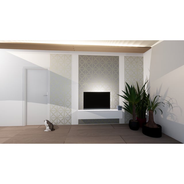 New Handmade Wallpaper With Metallic Geometric Pattern on Paper-Textile Runo For Sale - Image 4 of 8
