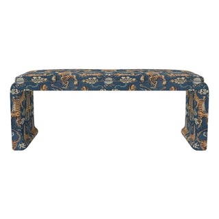 Matthew Izzo Home Edith Hudson Blue Upholstered Ming Style Bench For Sale