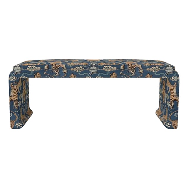 Matthew Izzo Home Edith Hudson Blue Upholstered Ming Style Bench For Sale