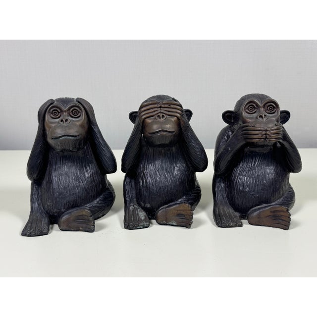 Vintage Cast Brass 3 Wise Monkeys For Sale In San Diego - Image 6 of 11
