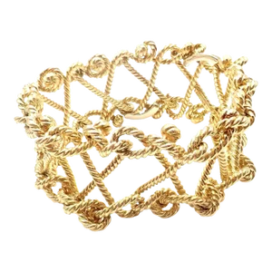 Verdura 18k Yellow Gold Twisted Rope Openwork Wide Link Bracelet