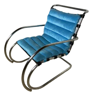 Mid 20th Century Lounge Chair in the Style of Mies Van Der Rohe Mr With Black Leather and Blue Fabric