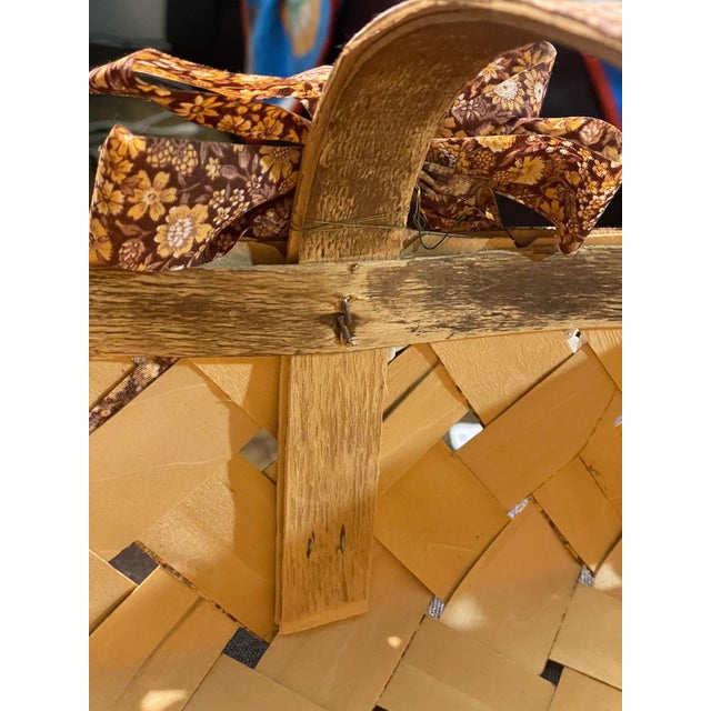 Wood Vintage Rustic Woven Wood Basket With Floral Fabric Trim For Sale - Image 7 of 9