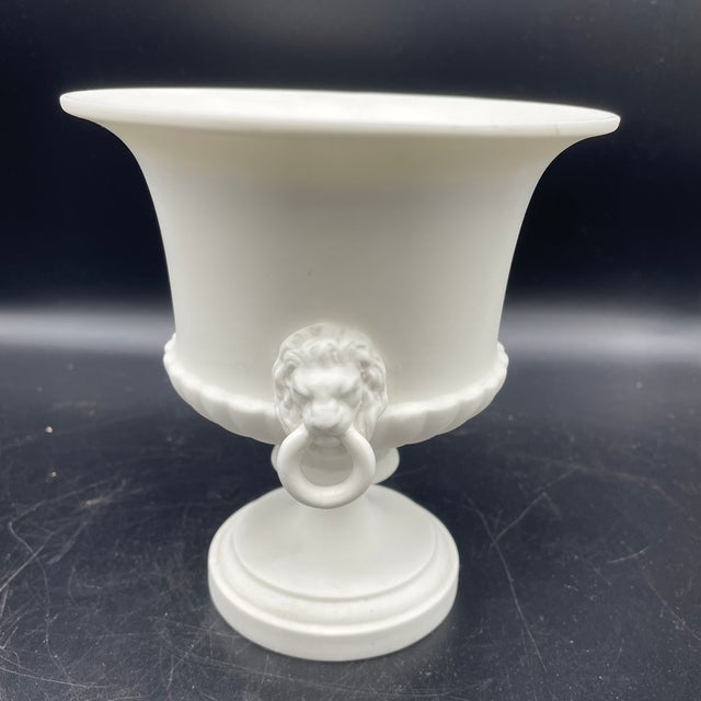 Royal Worcester Neo Classical Matte White Blanc De Chine Lion Handled Urn With Flower Frog Royal Worcester For Sale - Image 4 of 8