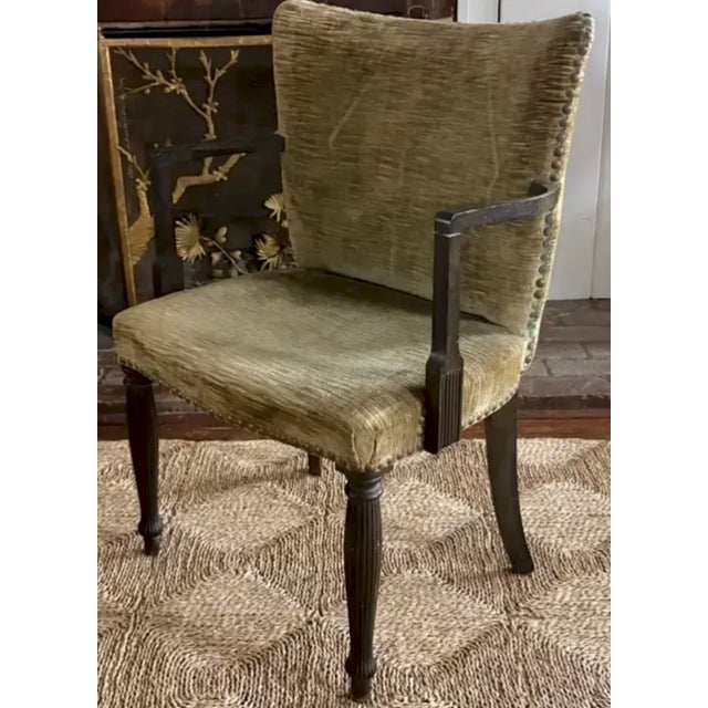 Wood Mid Century Arm Chair With Velvet Nail Heads For Sale - Image 7 of 12