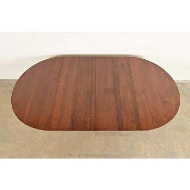 Stickley Brothers Antique Mission Oak Arts & Crafts Pedestal Extension Dining Table, Newly Refinished For Sale - Image 10 of 15