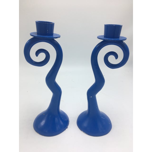 1960s Vintage Blue Candle Holders a Pair Chairish