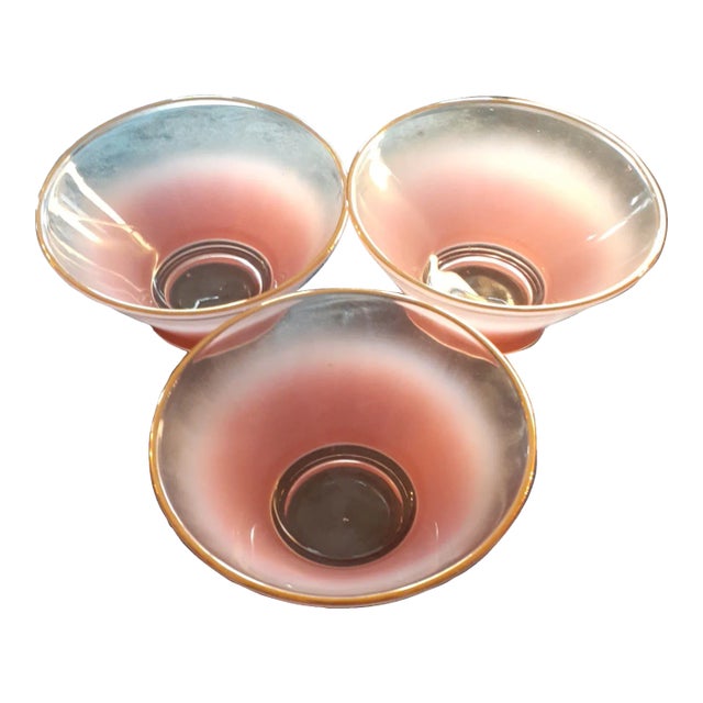 Vintage Blendo Pink Gold Rim Glass Bowls- Set of 3 For Sale