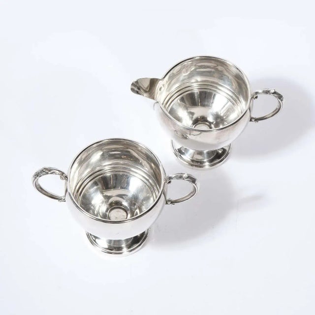 Metal 1940s Art Deco Sterling Sculptural Streamlined Handled Sugar & Creamer - A Pair For Sale - Image 7 of 13