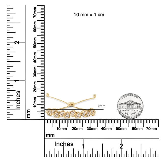 Metal 14K Yellow Gold Plated .925 Sterling Silver 1/2 Cttw Diamond Sideways Hearts Bolo Bracelet (H-I Color, I1-I2 Clarity) For Sale - Image 7 of 7