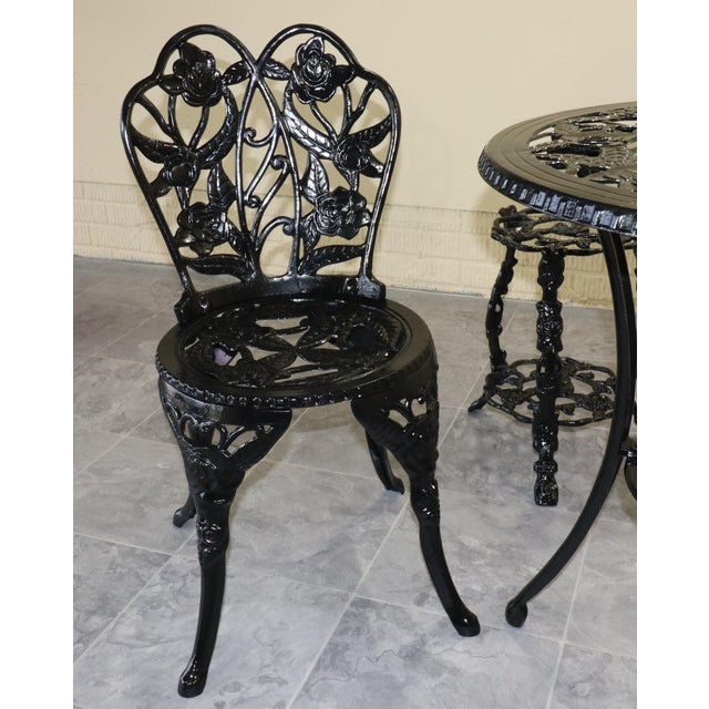 1950s Rose-Pattern Cast Iron and Aluminum Garden Bistro Set With Two Plant Stands, 5 Pieces For Sale - Image 11 of 16