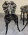 1950s Rose-Pattern Cast Iron and Aluminum Garden Bistro Set With Two Plant Stands, 5 Pieces For Sale - Image 11 of 16