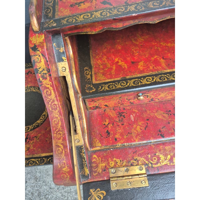 Brick Red Antique French Red Leather Clad Desk For Sale - Image 8 of 9