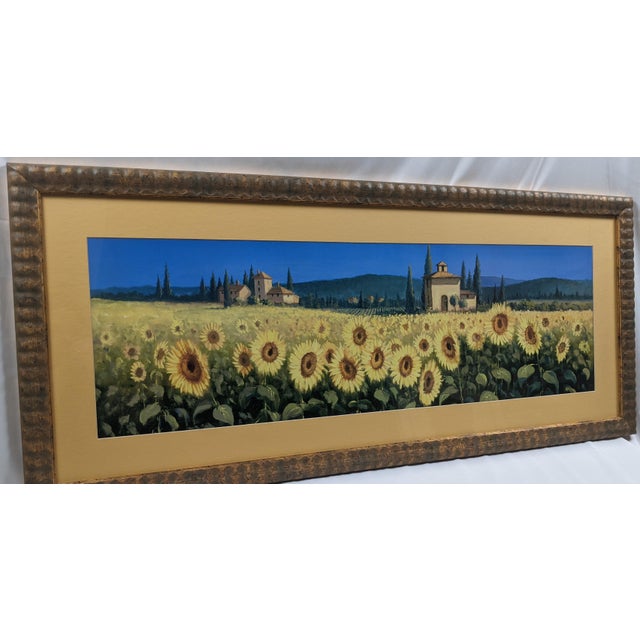 Late 20th Century Large Tuscan Sunflower Panorama Framed & Matted Landscape Print Rustic Italian Countryside For Sale - Image 10 of 17