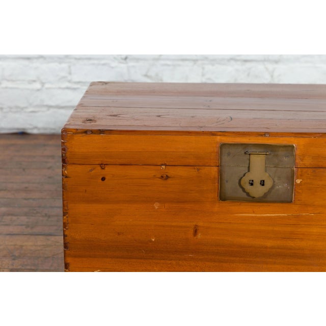 Early 20th Century Early 20th Century Chinese Late Qing Dynasty Pine Chest with Brass Hardware and Bracket Feet For Sale - Image 5 of 13
