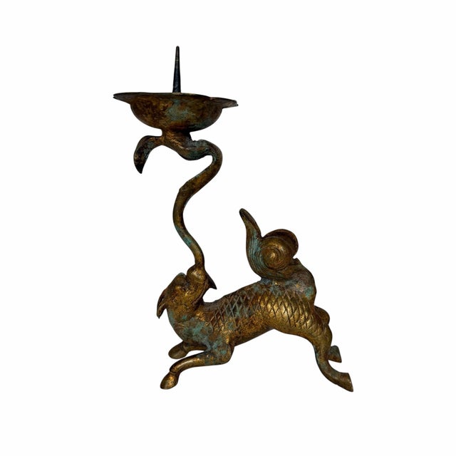Vintage Brass Lion Candleholder, Japan For Sale - Image 4 of 9