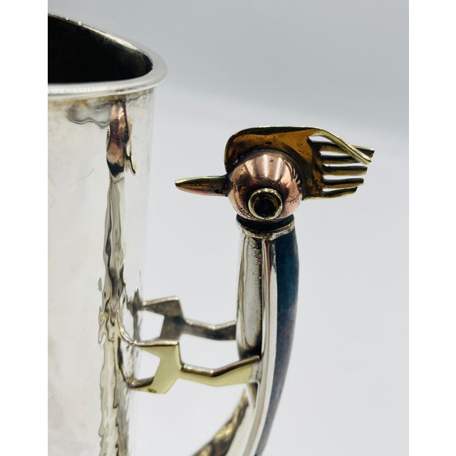 1960s Los Castillo Silver-Plated Pitcher With Lapis Bird Handle, Taxco For Sale - Image 15 of 16