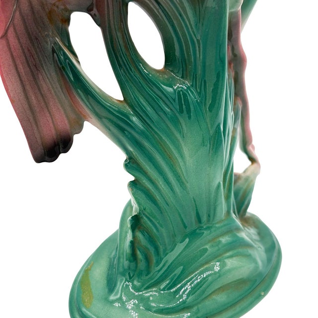 Pink 1950s Mid-Century 11" Tall Open Wing Pink Flamingo Ceramic Tabletop Statue, Pair For Sale - Image 8 of 18